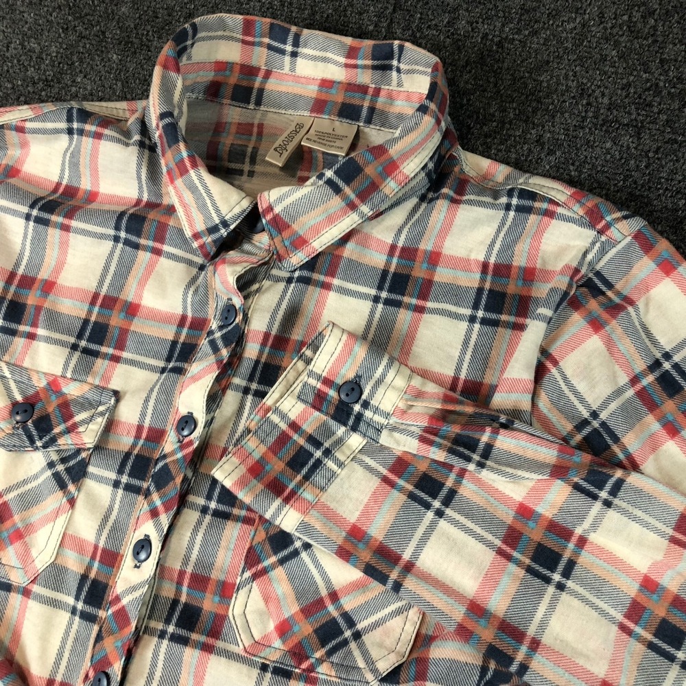 Passport Womens Plaid Button Down Shirt Long Sleeve Pocketed L Casual